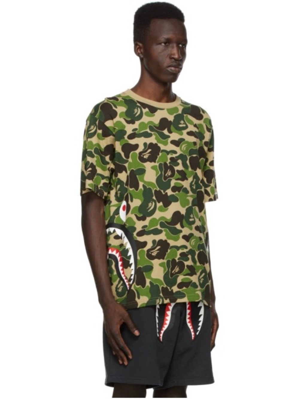 Bape Green Camo Shark-Graphic Short Sleeve Tee